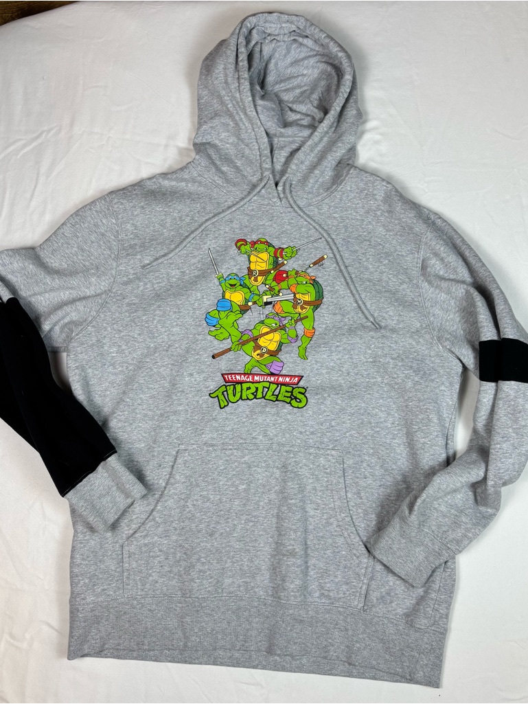 Tmnt Hoodie Mens L Gray Teenage Mutant Ninja Turtles Graphic 2023